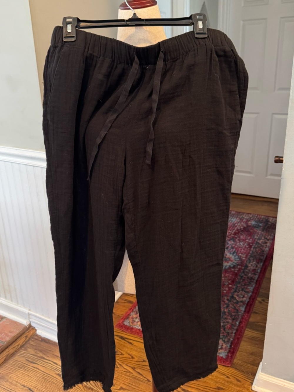 Eileen Fisher Black Cropped Drawstring Wide-Leg Pants